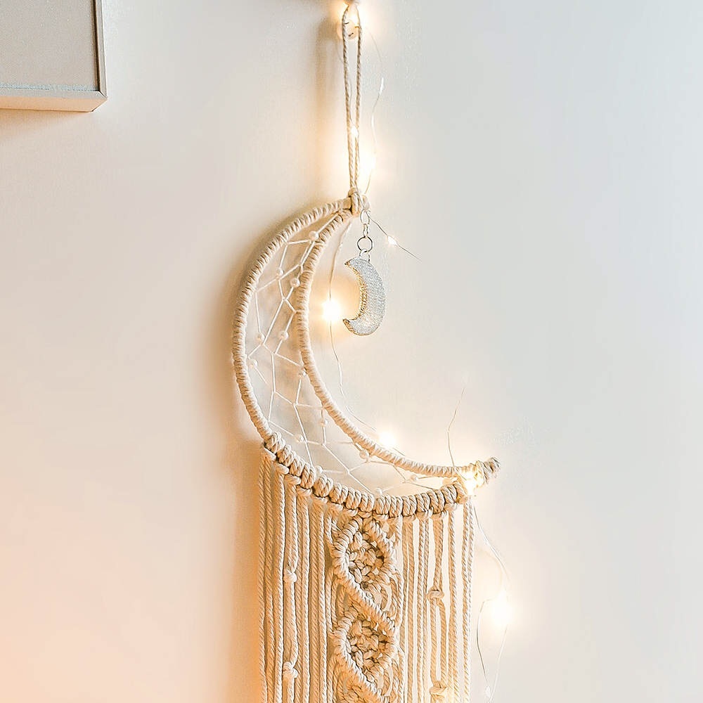 Boho Macrame Woven Wall Moon Decor with led lights - Picture 2 of 5